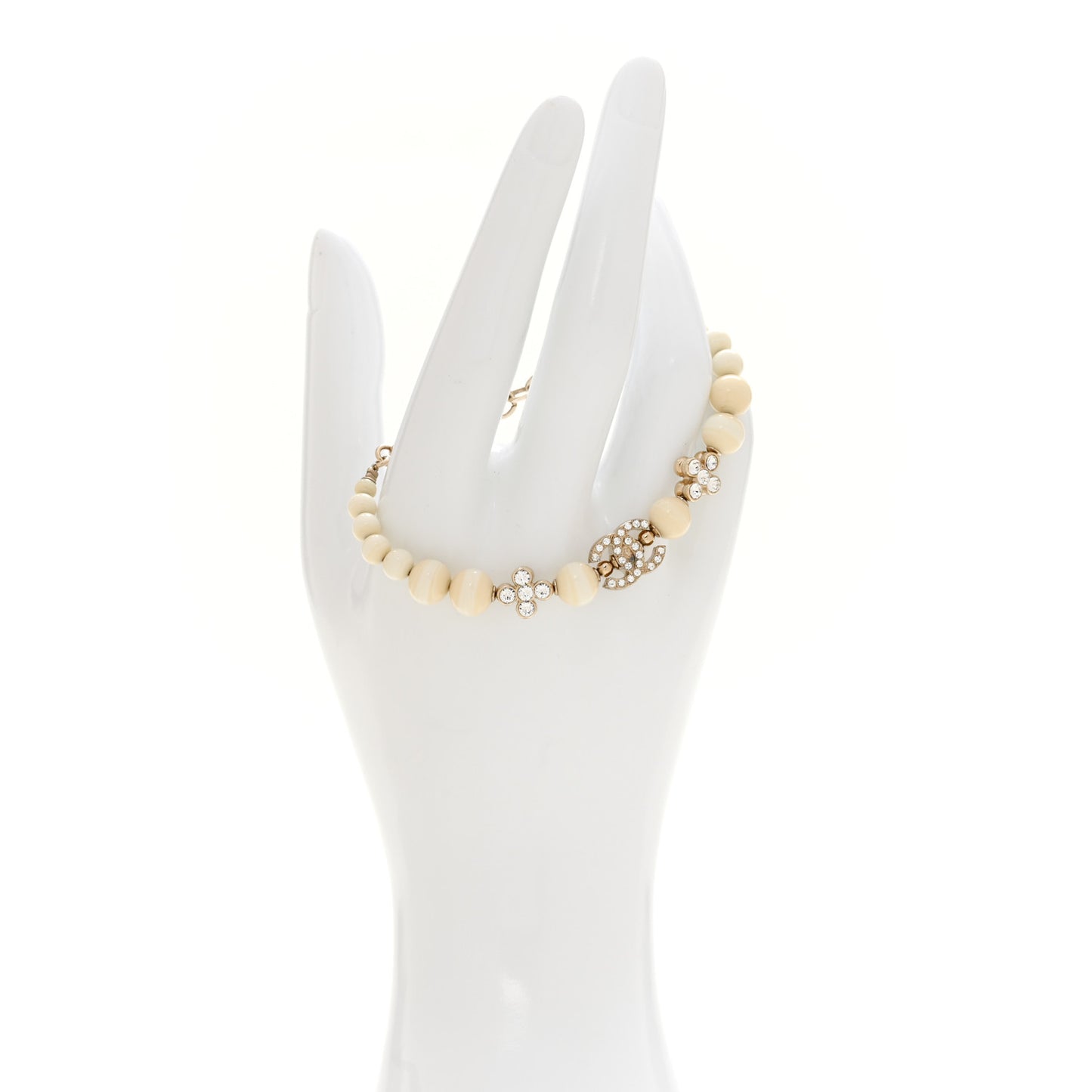 Enamel Crystal CC Flower Bracelet White Light Gold