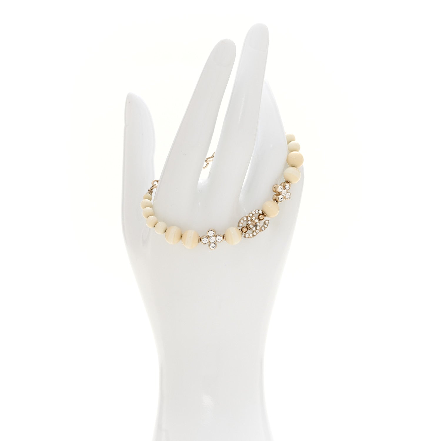 Chanel Enamel Crystal CC Flower Bracelet White Light Gold 2 of 5