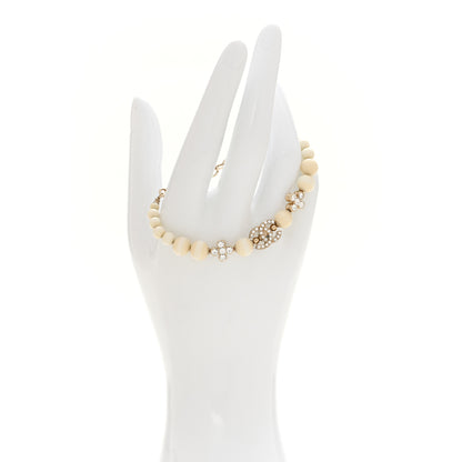 Chanel Enamel Crystal CC Flower Bracelet White Light Gold 2 of 5