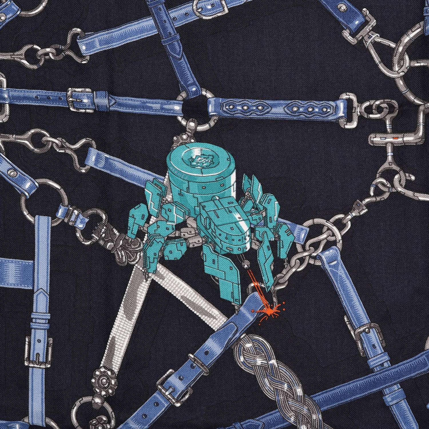 Hermes Cashmere Silk Flamboyant Web Scarf 100 Marine Anthracite 3 of 7