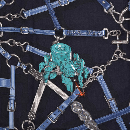 Hermes Cashmere Silk Flamboyant Web Scarf 100 Marine Anthracite 3 of 7
