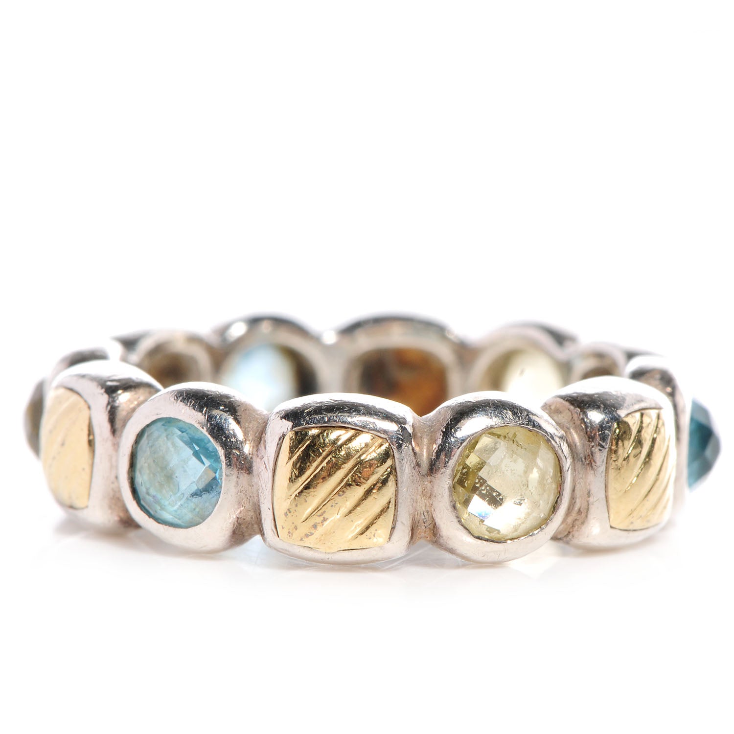 David Yurman Sterling Silver 18k Gold Eternity Ring 6 Blue Topaz Prasiolite 3 of 5
