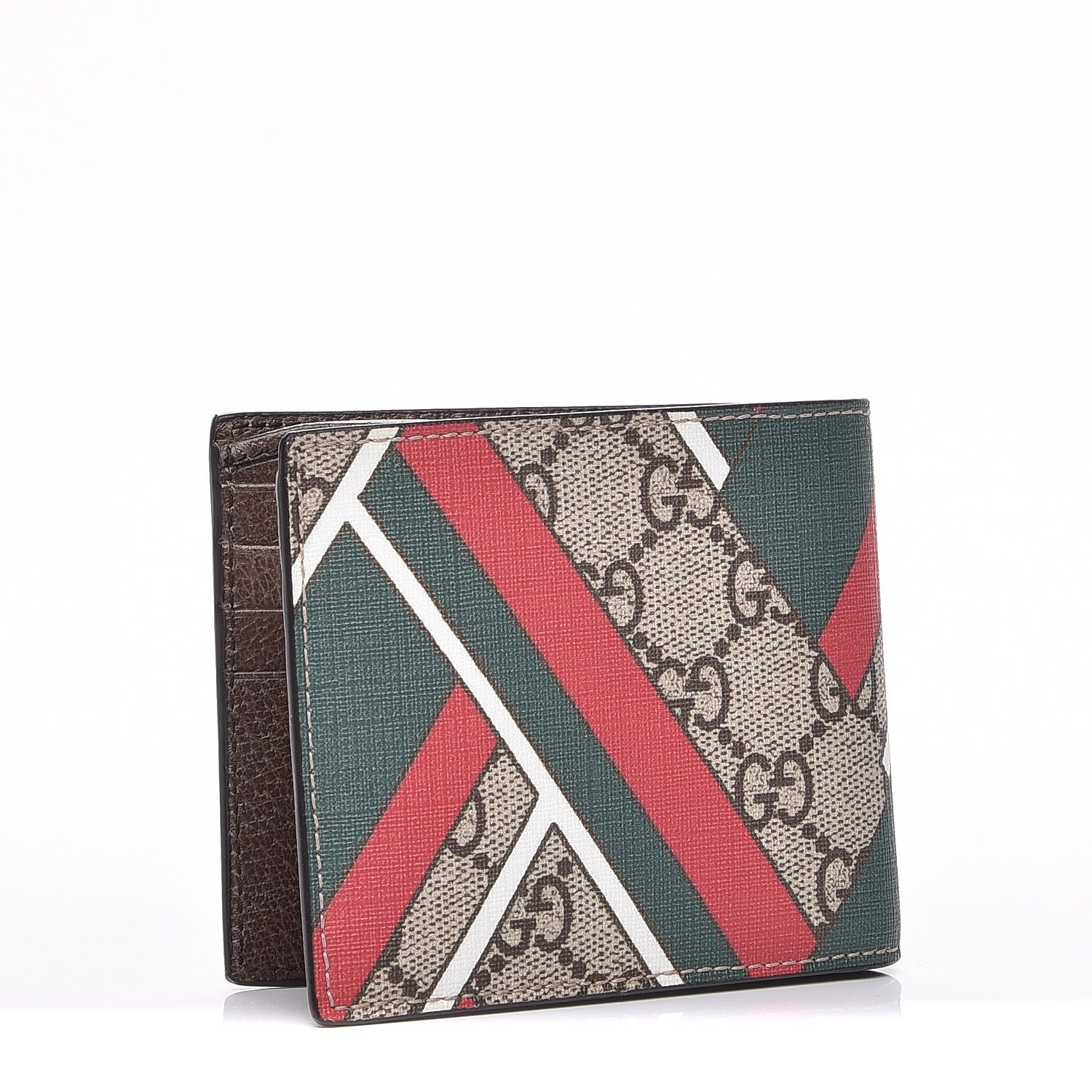 Gucci GG Supreme Monogram Chevron Bi-Fold Wallet Beige Green Red New Acero 3 of 6