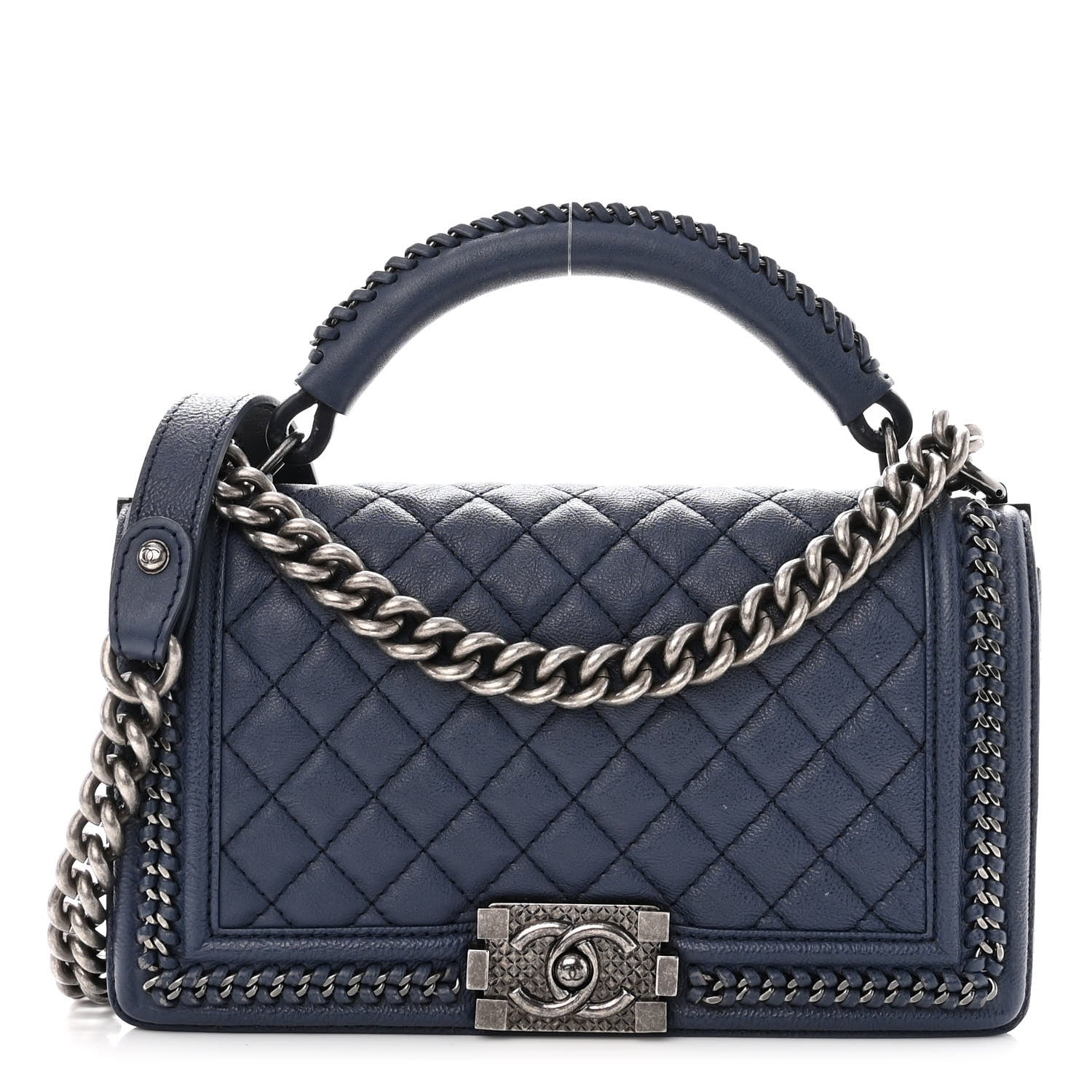 Chanel Calfskin Quilted Medium Top Handle Boy Flap Blue 1 of 10