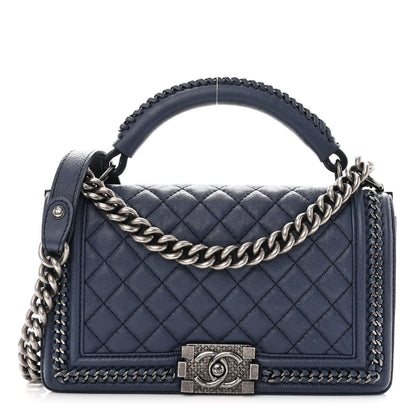 Chanel Calfskin Quilted Medium Top Handle Boy Flap Blue 1 of 10