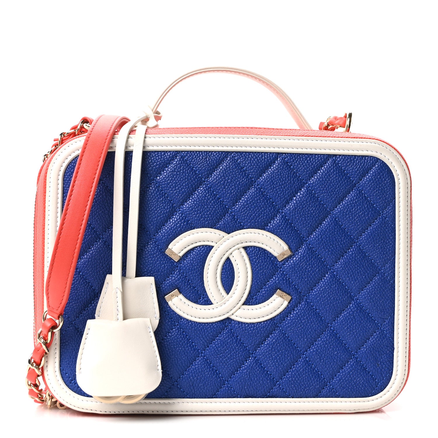 Chanel Caviar Quilted Large CC Filigree Vanity Case Blue White Red 1 of 11