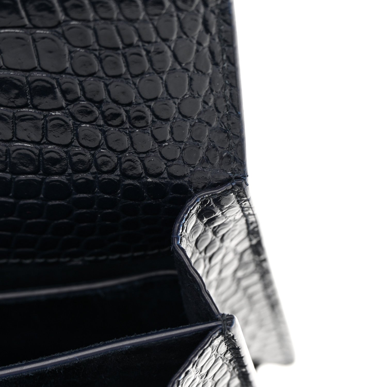Saint Laurent Calfskin Crocodile Embossed Medium Monogram Sunset Navy 10 of 17
