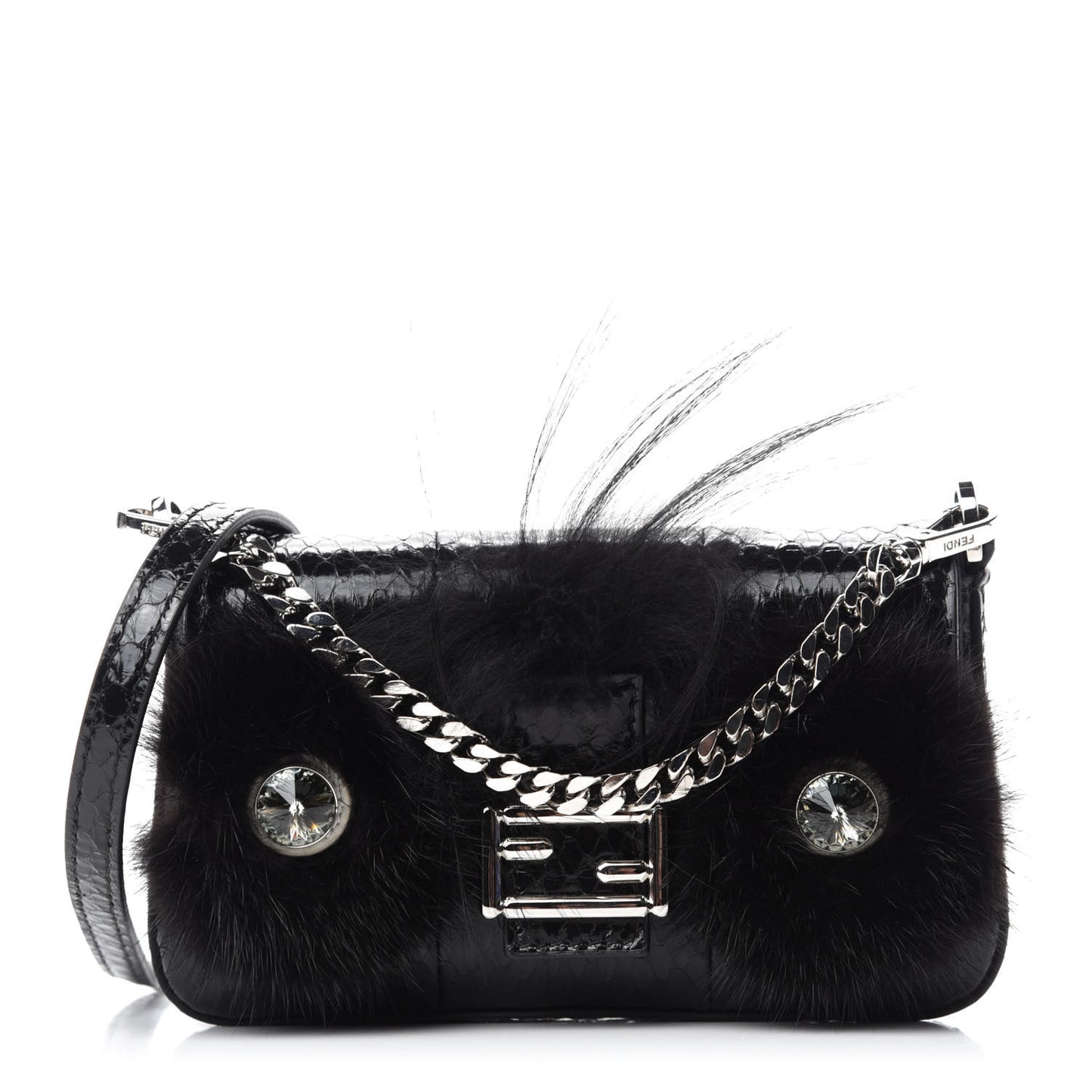 Elaphe Rabbit Fox Fur Micro Buggie Baguette Black