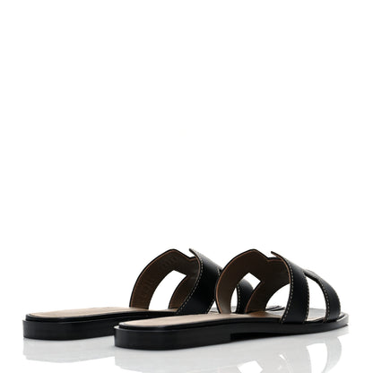 Hermes Box Calfskin Oran Sandals 35.5 Black 4 of 9