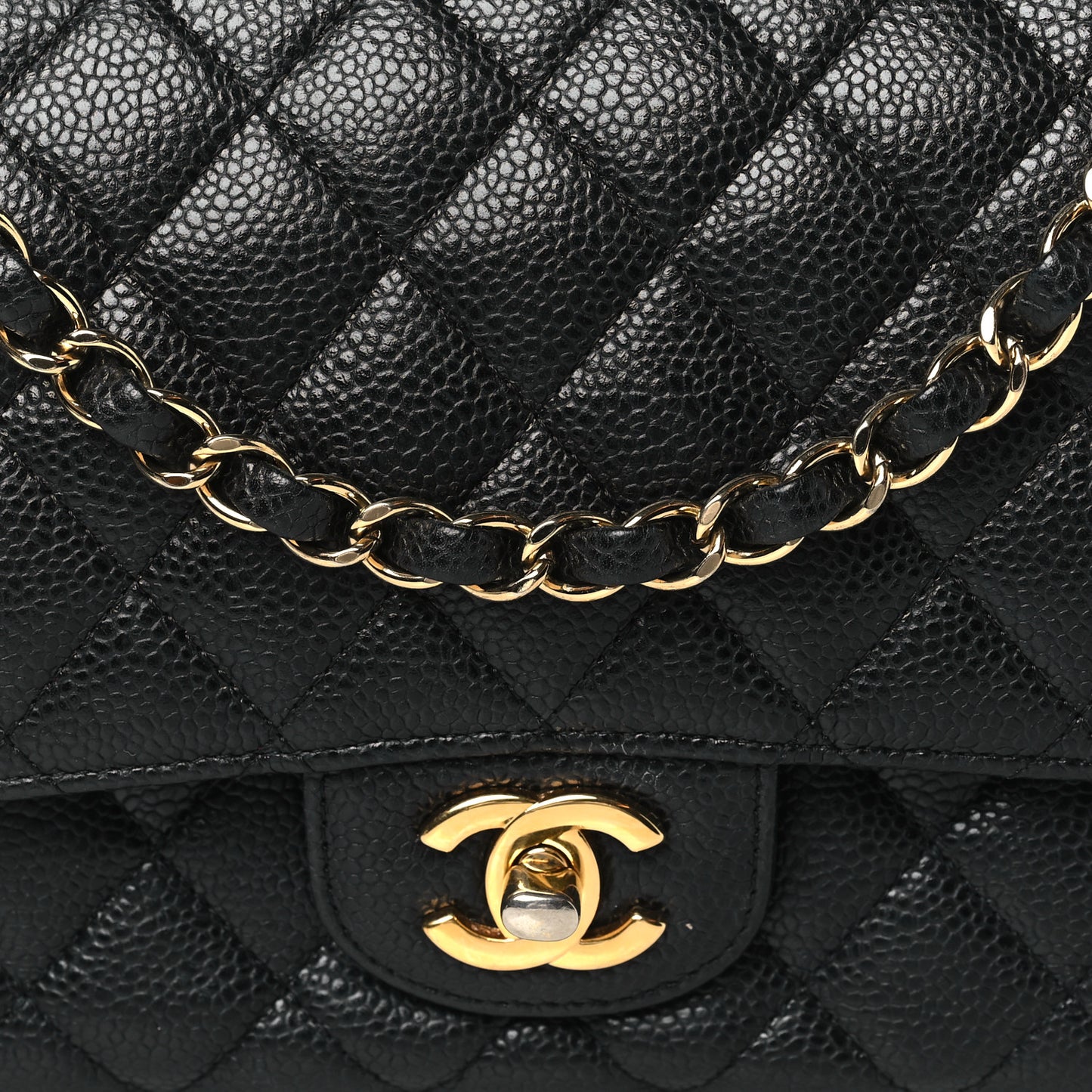 Caviar Quilted Medium Double Flap Black