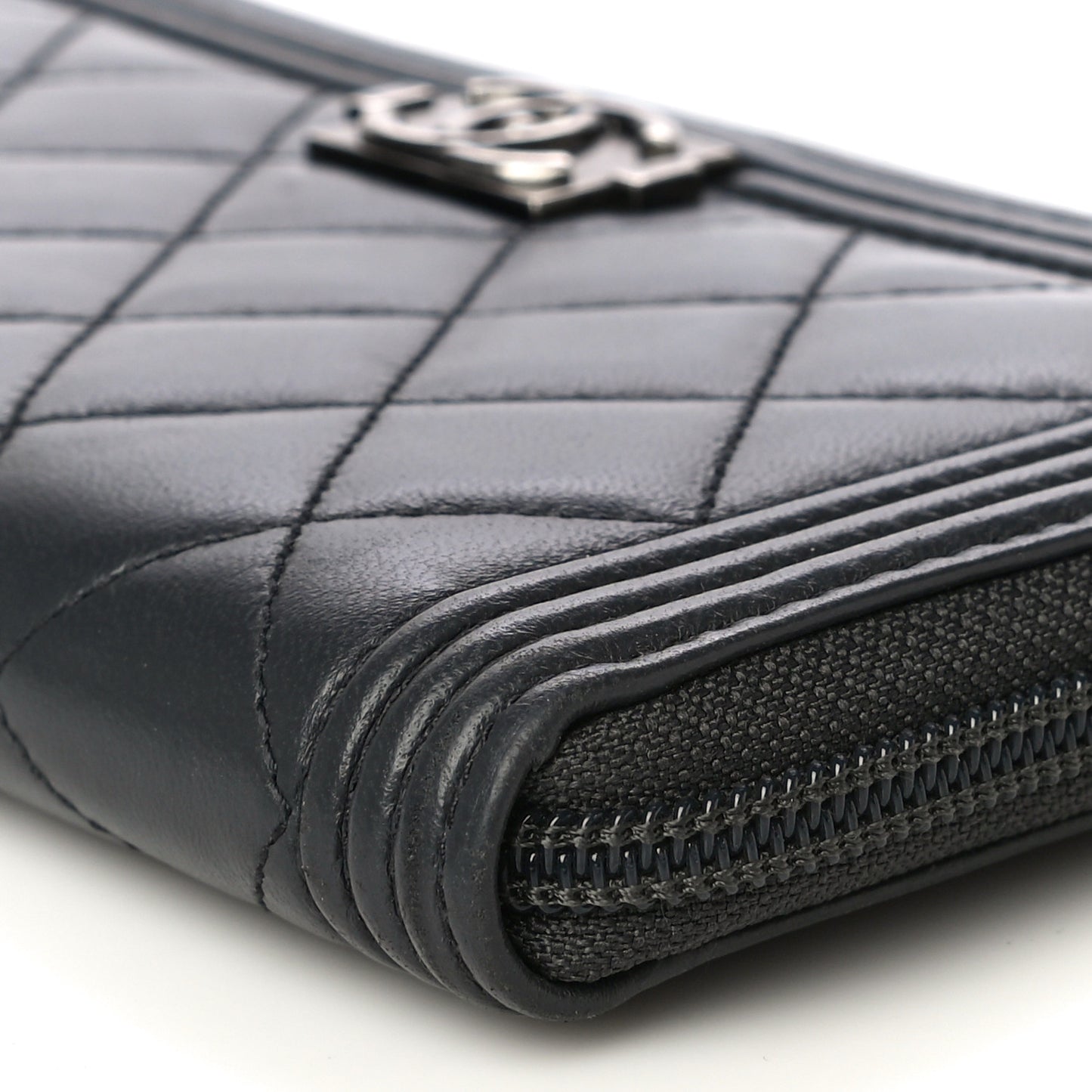 Lambskin Quilted Boy Zip Around Wallet Dark Grey