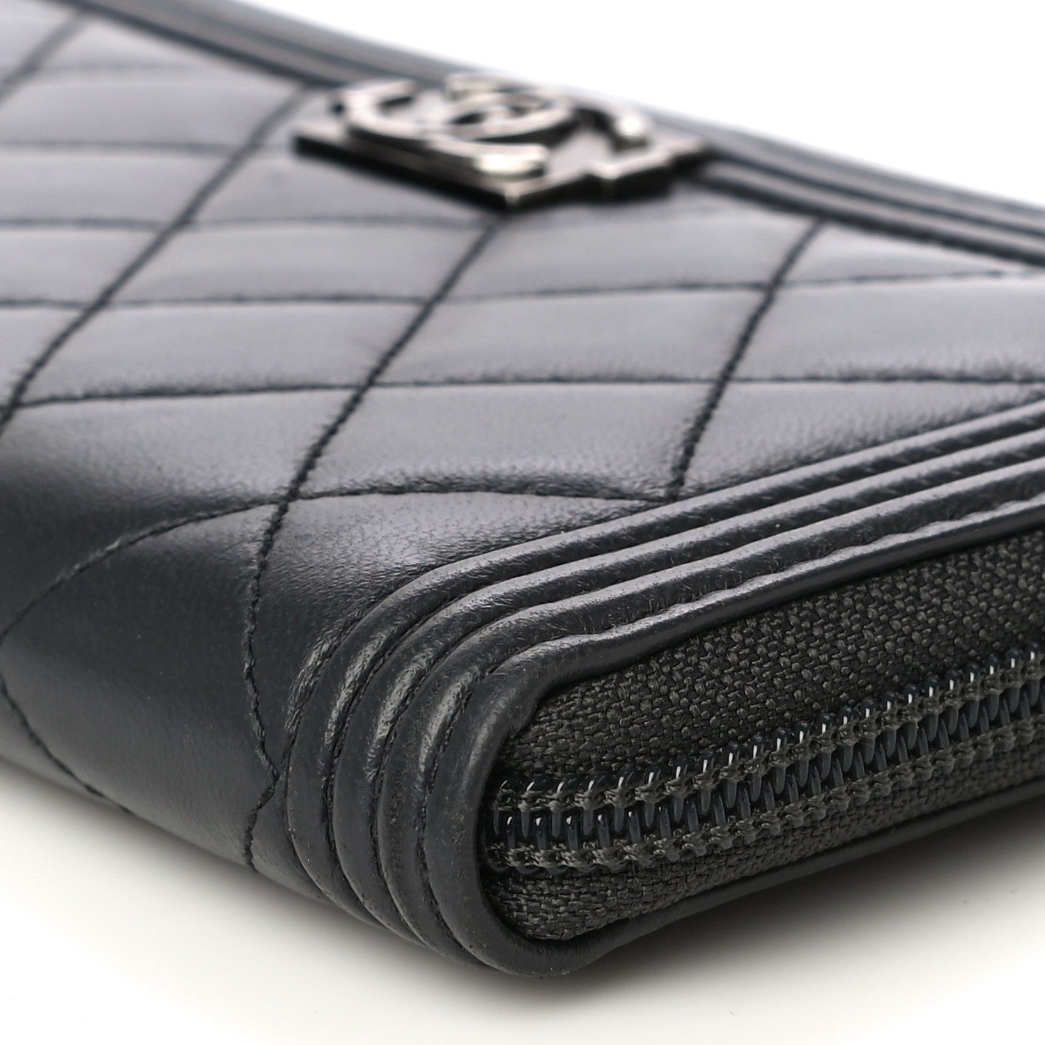 Chanel Lambskin Quilted Boy Zip Around Wallet Dark Grey 7 of 18