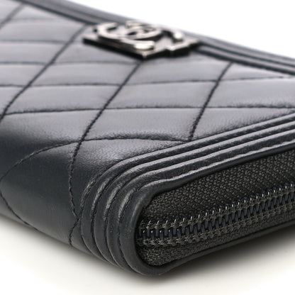 Chanel Lambskin Quilted Boy Zip Around Wallet Dark Grey 7 of 18