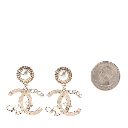 Chanel Metal Pearl Crystal Coco Script CC Drop Earrings Gold 2 of 4