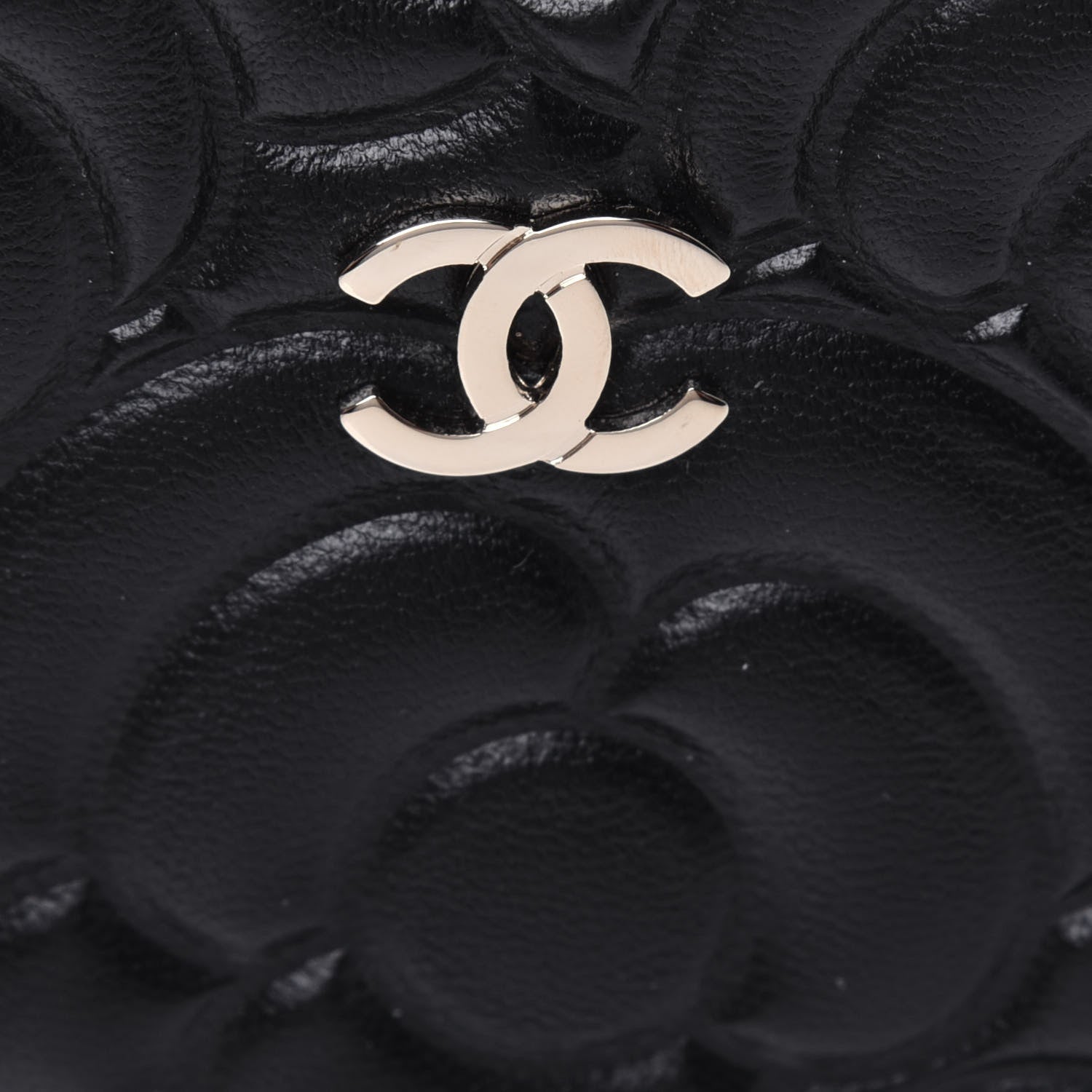 Chanel Lambskin Camellia Embossed Mini Vanity Case With Chain Black 9 of 10