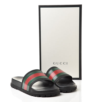 Gucci Rubber Web Mens Lug Sole Slide Sandals 9 Black Green Red 7 of 7