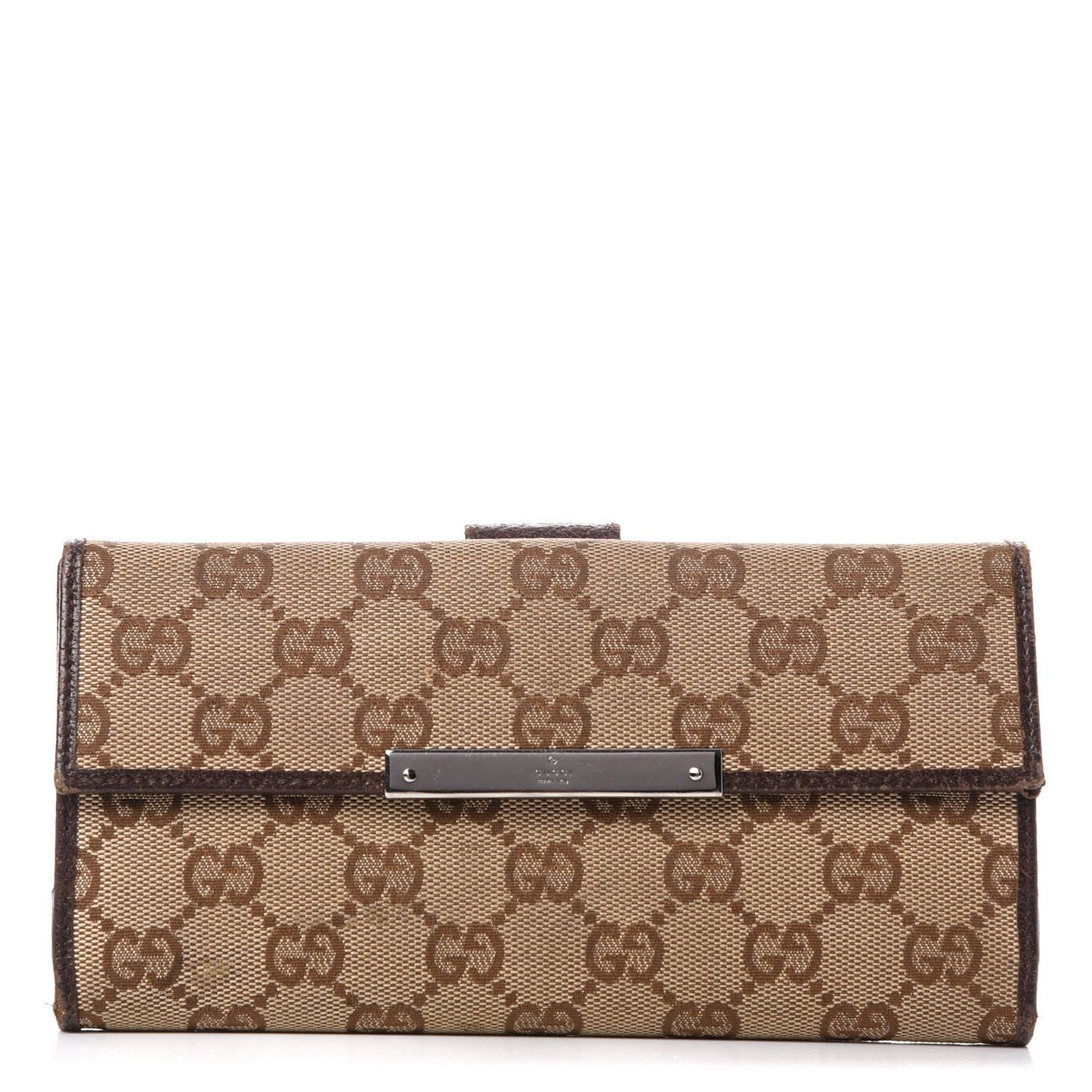 Monogram Metal Bar Continental Flap Wallet Beige Ebony Dark Brown