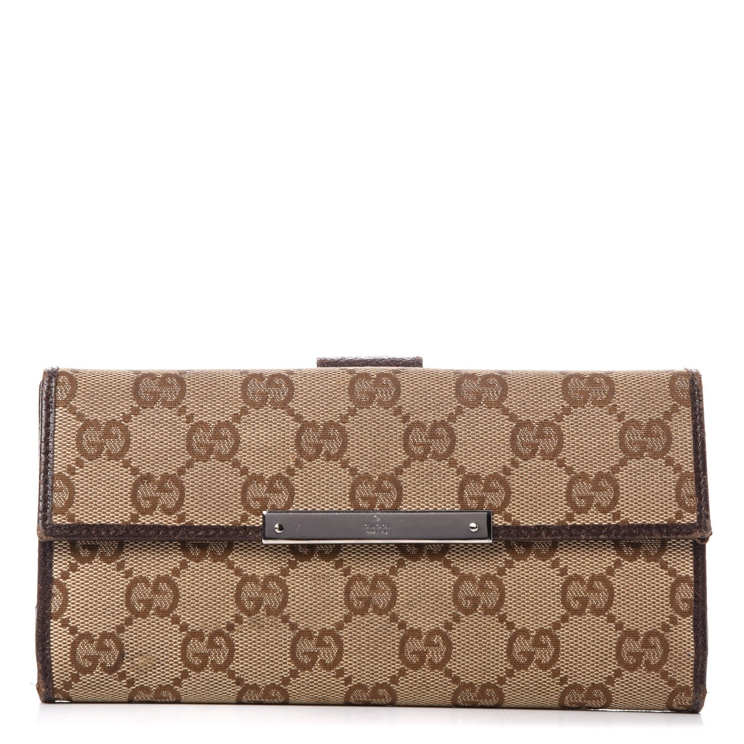 Gucci Monogram Metal Bar Continental Flap Wallet Beige Ebony Dark Brown 1 of 18