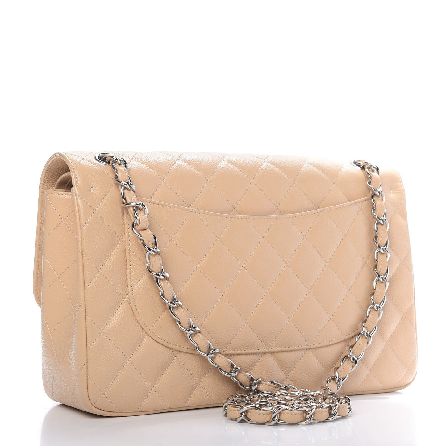 Caviar Quilted Jumbo Double Flap Beige Clair