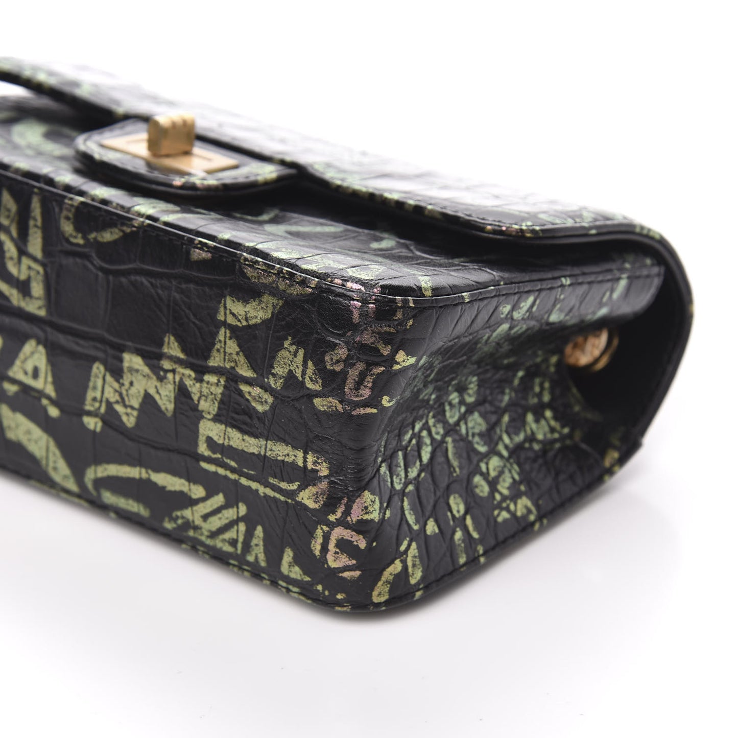 Calfskin Crocodile Embossed Graffiti 2.55 Mini Cocodile Reissue Flap Black Pink