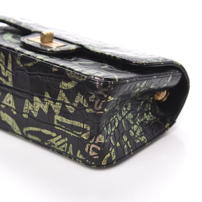 Chanel Calfskin Crocodile Embossed Graffiti 2.55 Mini Cocodile Reissue Flap Black Pink 11 of 12
