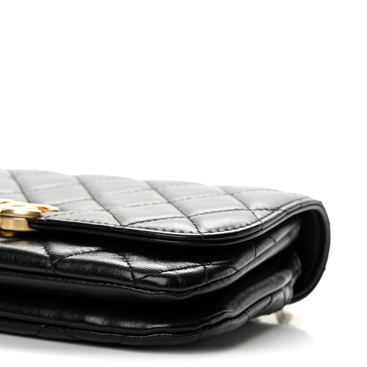 Shiny Lambskin Quilted Flap Phone Holder With Chain Black