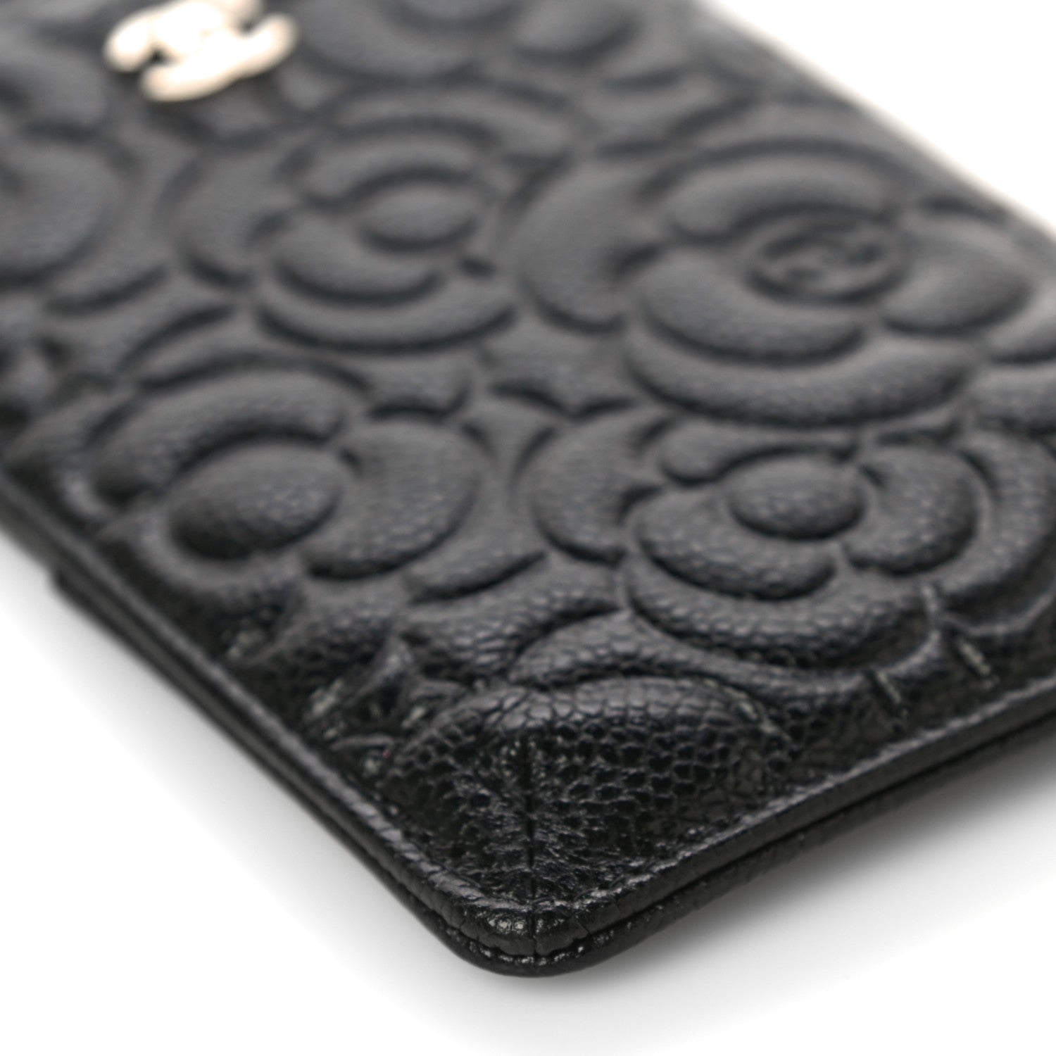Chanel Caviar Camellia Embossed Classic Flat Wallet Pouch Black 9 of 11
