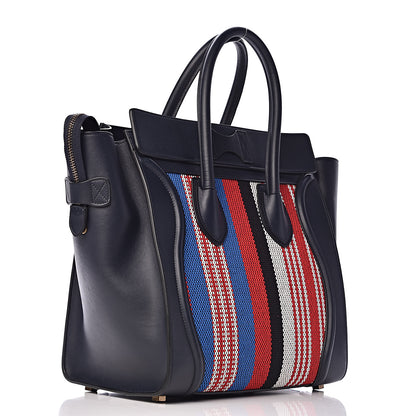 Celine Smooth Calfskin Striped Cotton Canvas Mini Luggage Navy Blue 3 of 11