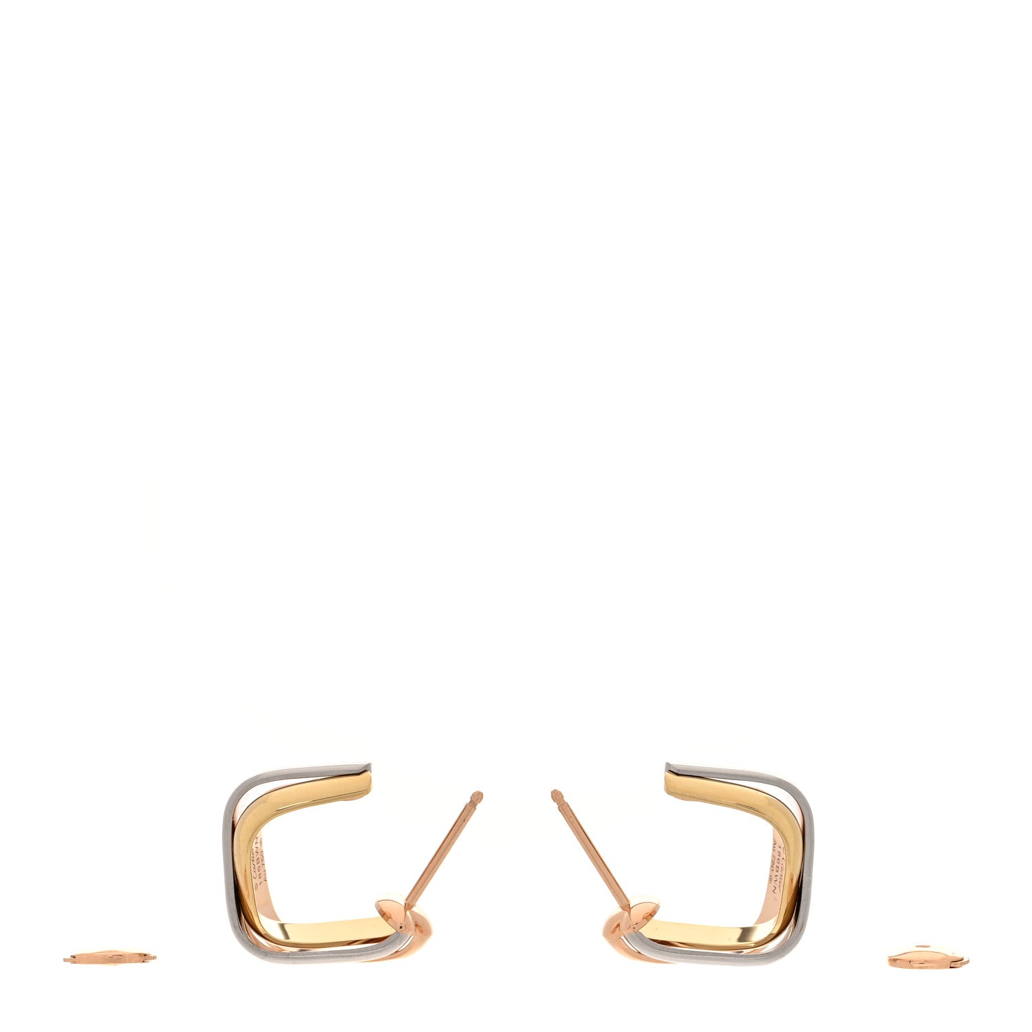 Cartier 18K Pink Yellow White Gold Cushion Trinity Hoop Earrings 3 of 5