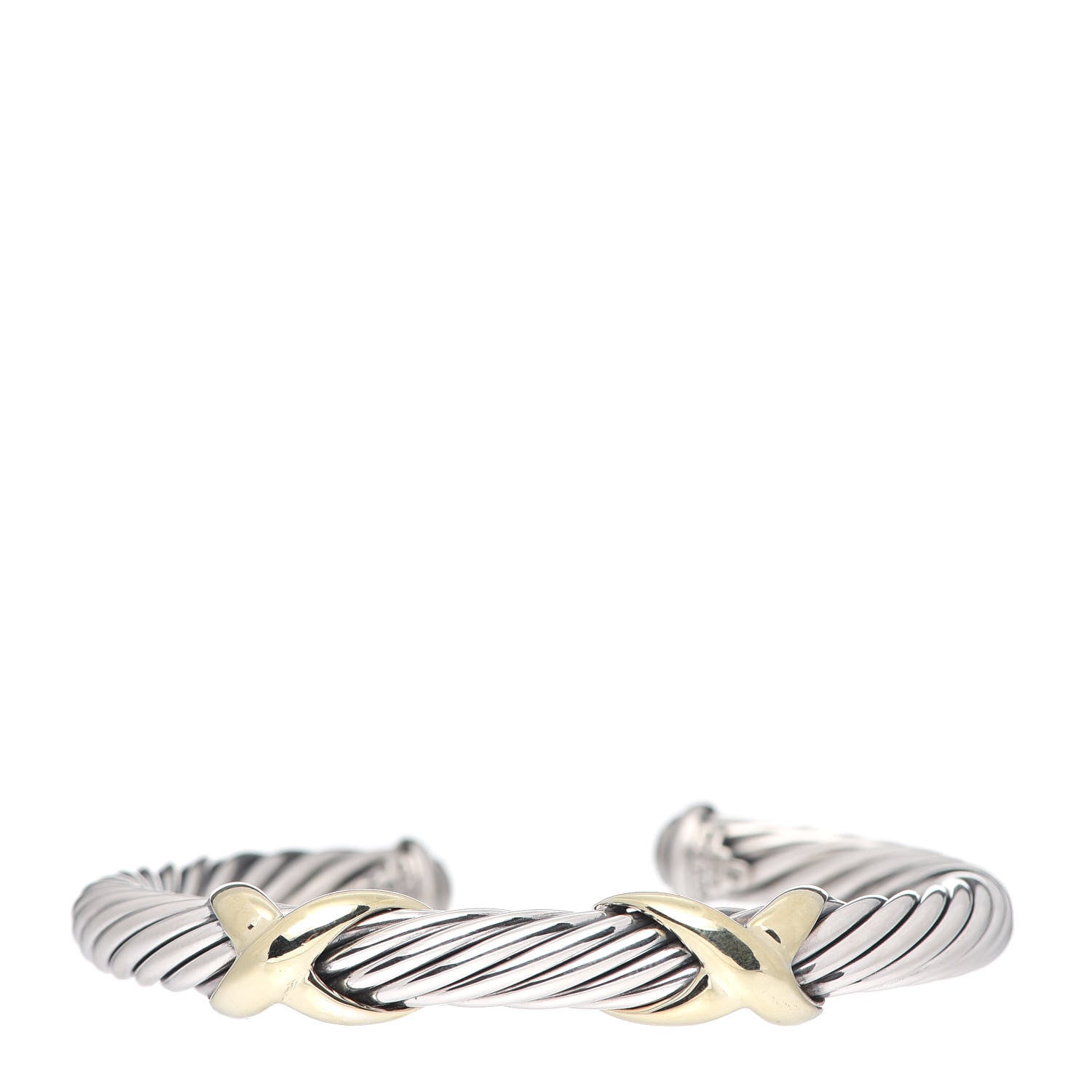 David Yurman Sterling Silver 14K Yellow Gold 7mm Double X Cable Bracelet 1 of 4