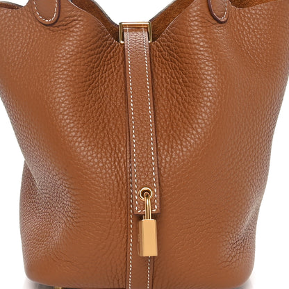 Hermes Taurillon Clemence Swift Eclat Picotin Lock 18 PM  Gold Bleu France 8 of 11