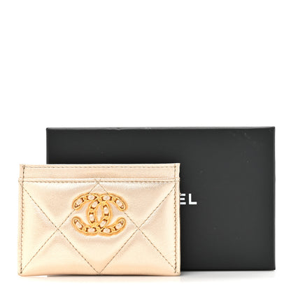 Chanel Metallic Goatskin Quilted Chanel 19 Card Holder Gold 9 of 9