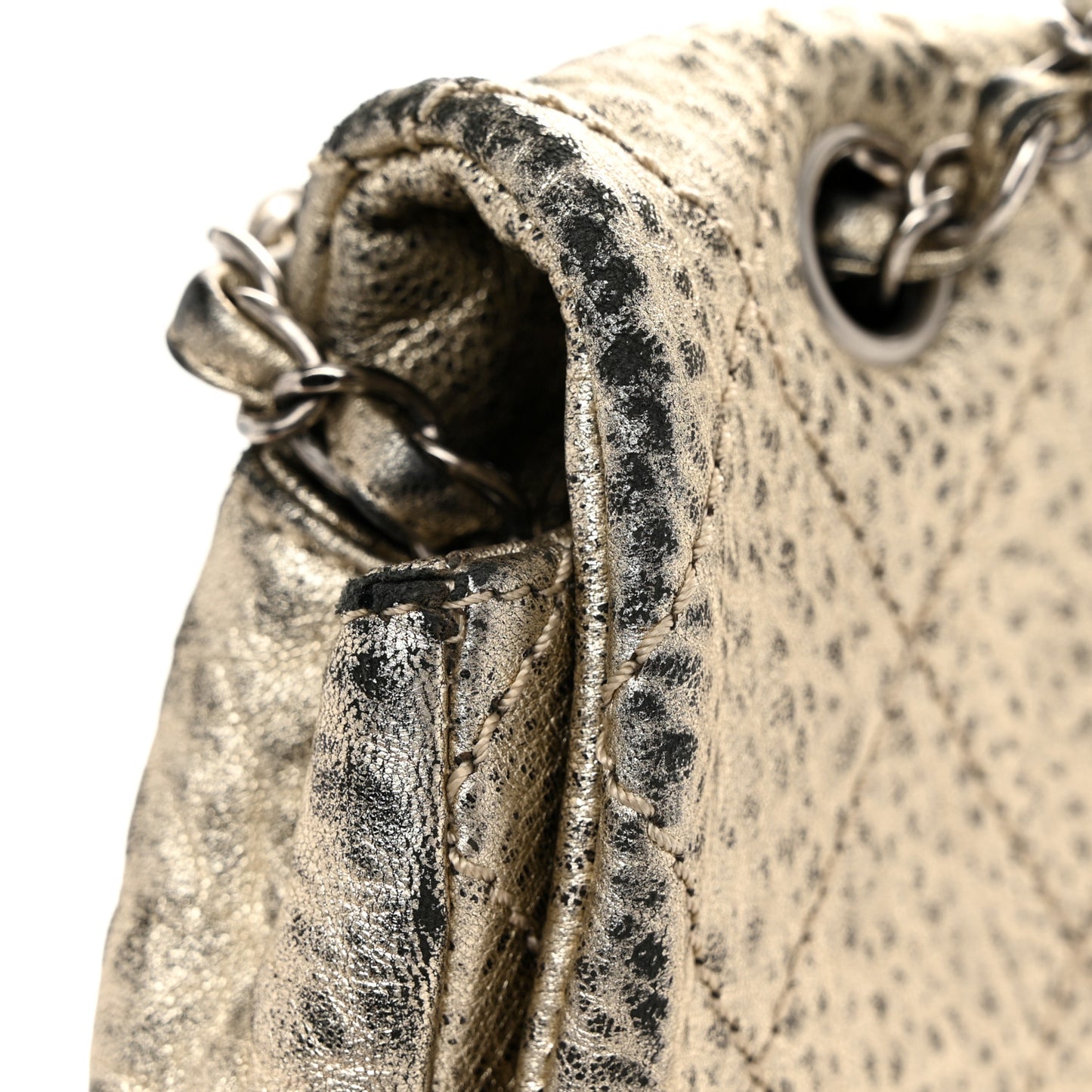 Distressed Metallic Lambskin Quilted Le Marais Ligne Flap Gold