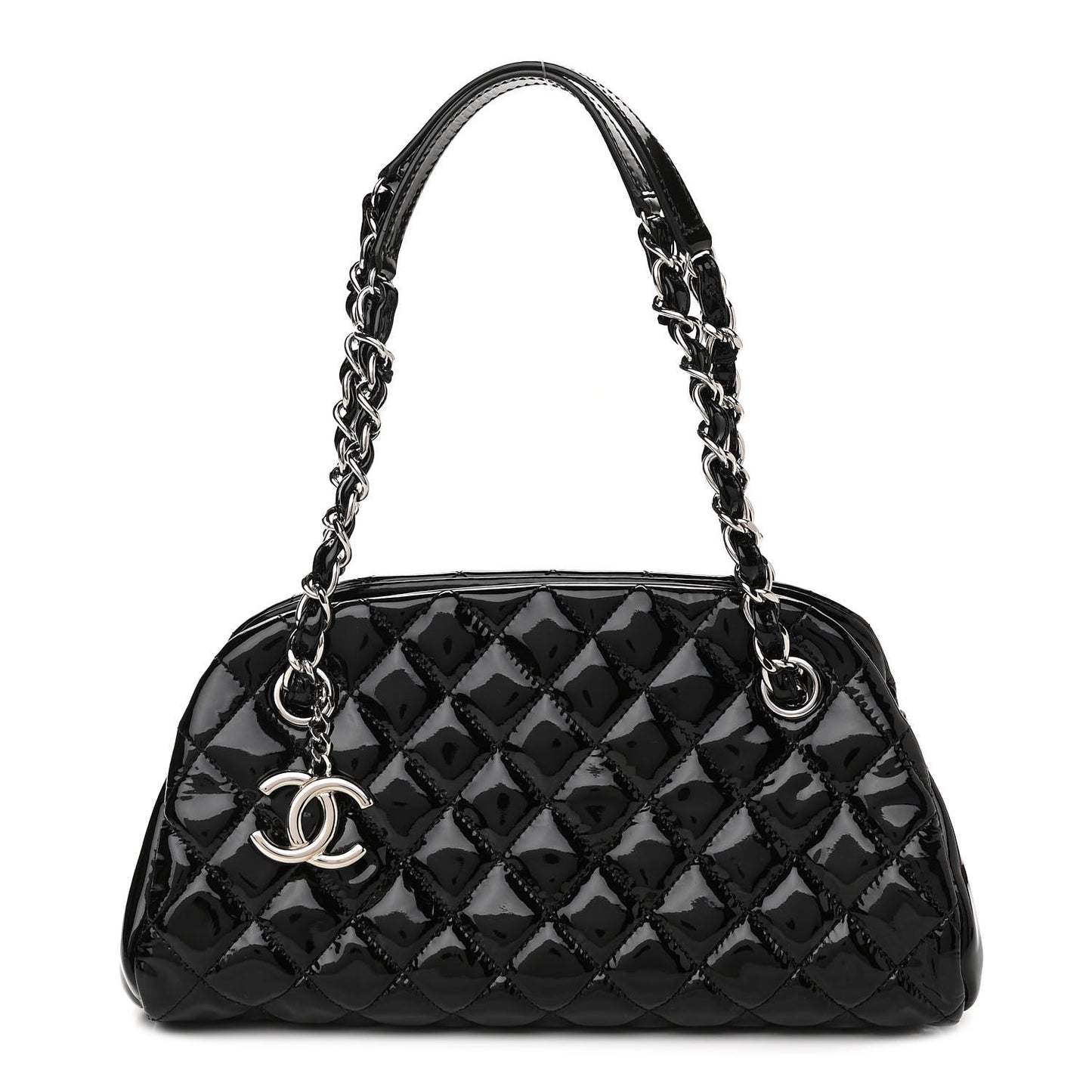 Patent Quilted Small Just Mademoiselle Bowling Bag Black