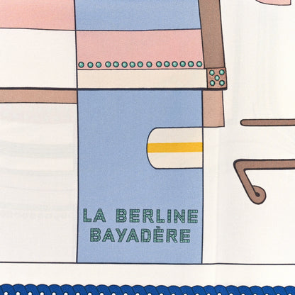 Hermes Silk La Berline Bayadere Scarf 90 White Bleu Ciel Vieux Rose 4 of 4