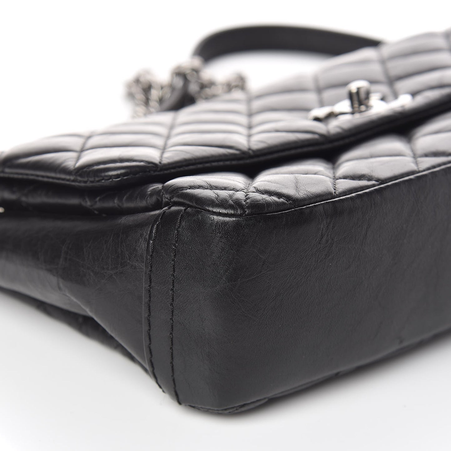 Aged Calfskin Quilted Small Lady Pearly Flap Black