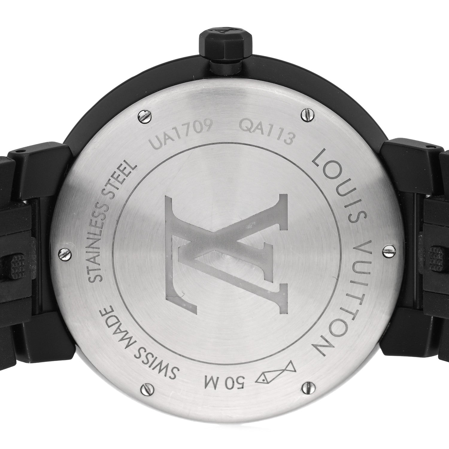 Louis Vuitton Stainless Steel Rubber 39mm Tambour Slim Rainbow Quartz Watch Black 4 of 5