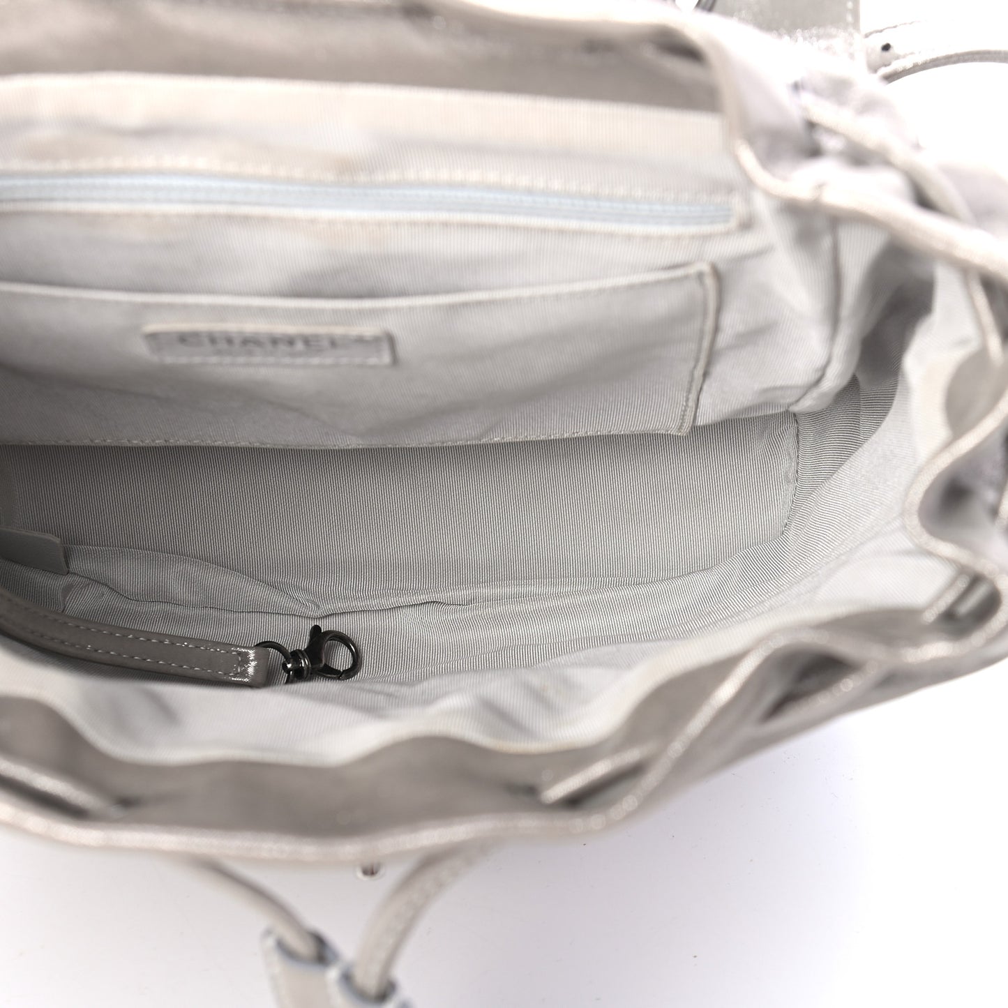 Metallic Calfskin Chevron Quilted Urban Spirit Backpack Silver