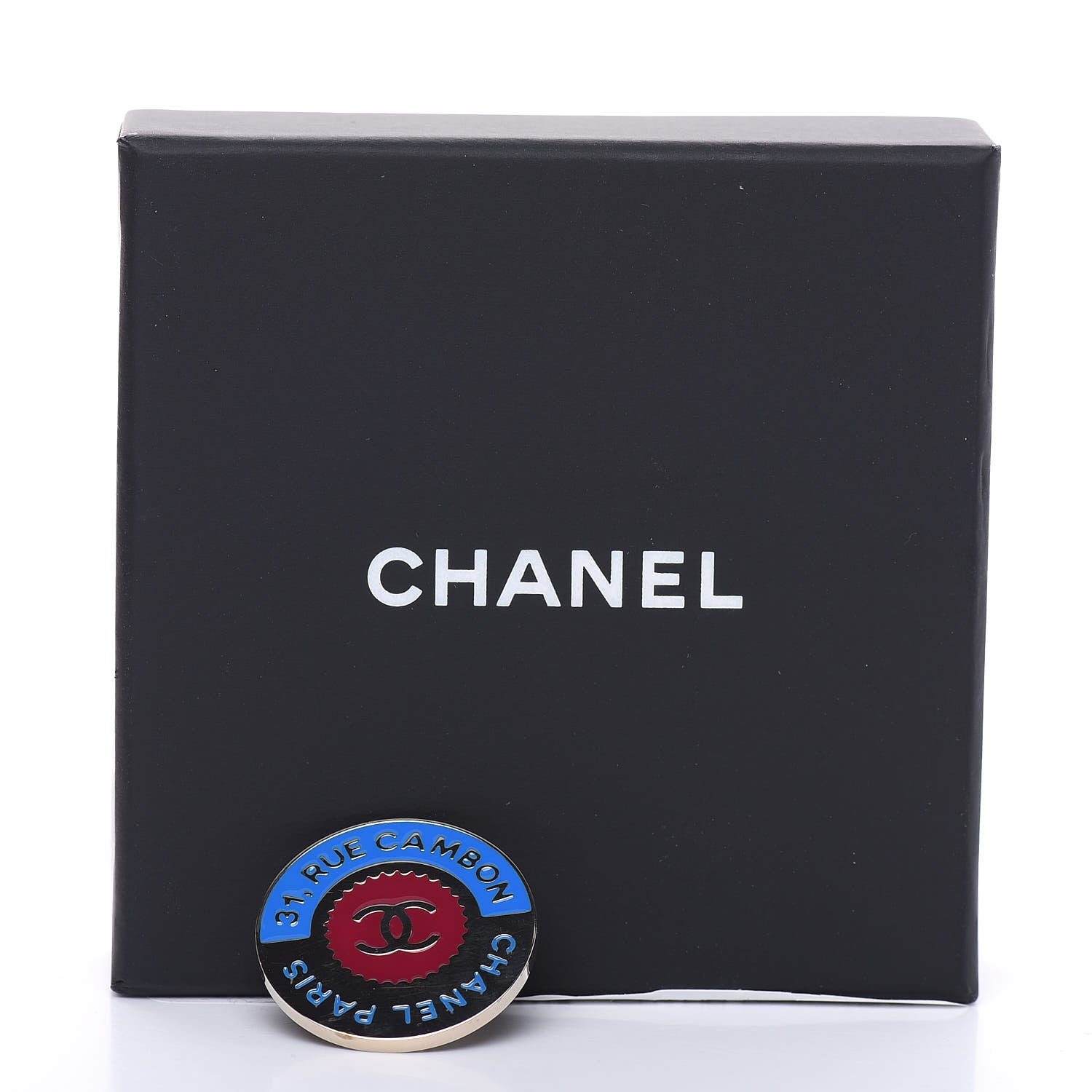 Chanel Enamel Rue Cambon CC Pin Brooch Blue Red Gold 5 of 5