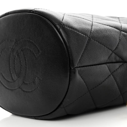 Chanel Shiny Lambskin Quilted Chain Is More Drawstring Bag Black 10 of 10