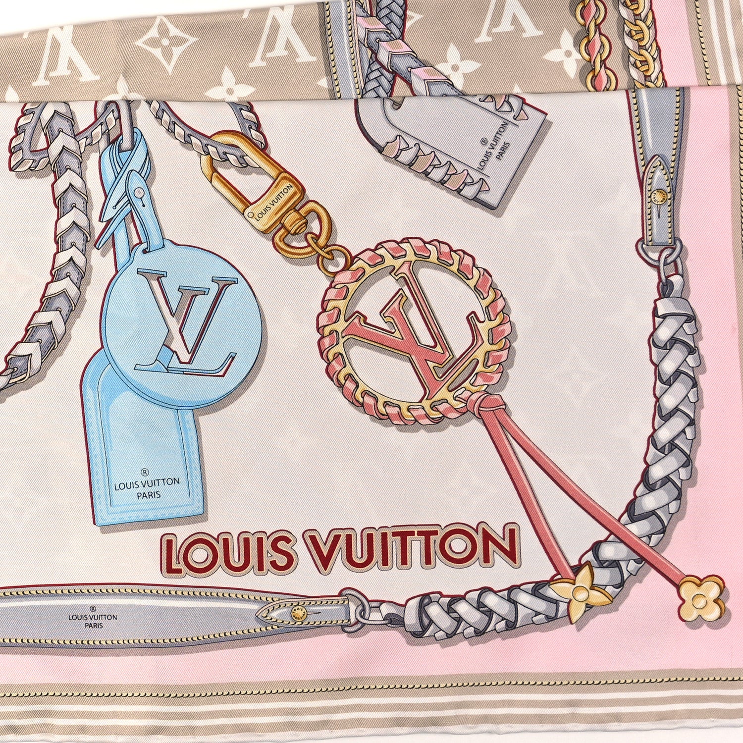 Louis Vuitton Silk Mix and Straps Square 90 Scarf Beige 2 of 3
