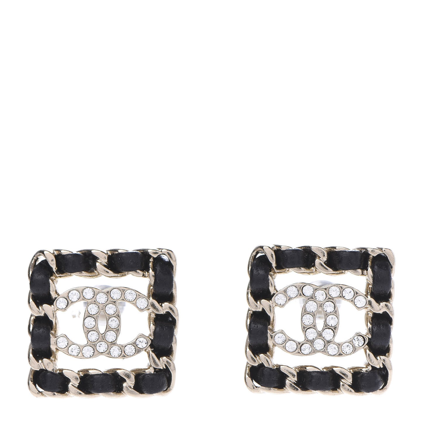 Crystal Lambskin Chain Sergeant Stud Earrings Black Gold