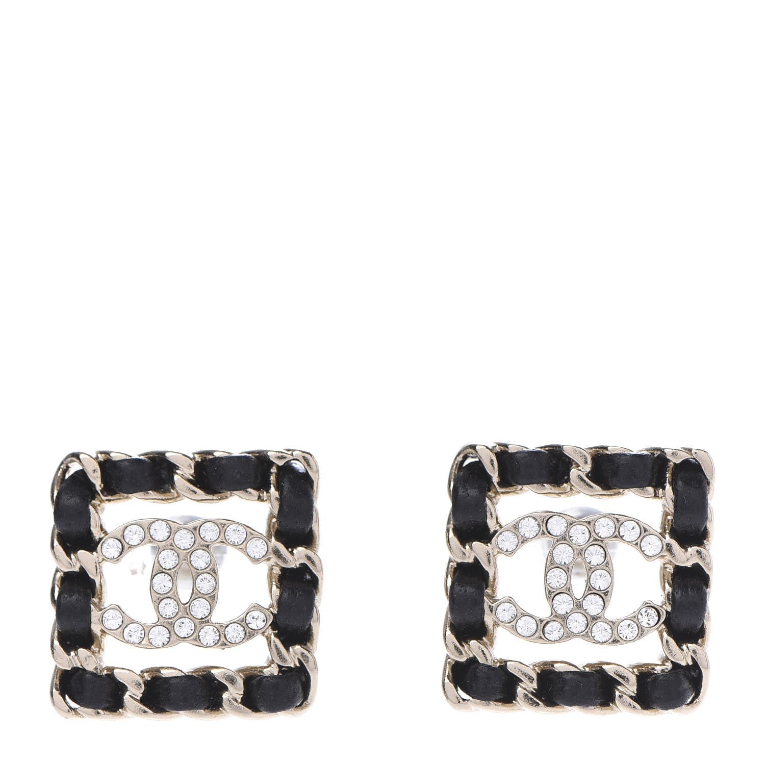 Chanel Crystal Lambskin Chain Sergeant Stud Earrings Black Gold 2 of 10