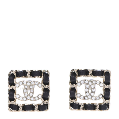 Chanel Crystal Lambskin Chain Sergeant Stud Earrings Black Gold 2 of 10