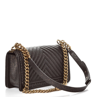 Chanel Patinated Calfskin Chevron Quilted Medium Braid Around Boy Flap Brown 3 of 10