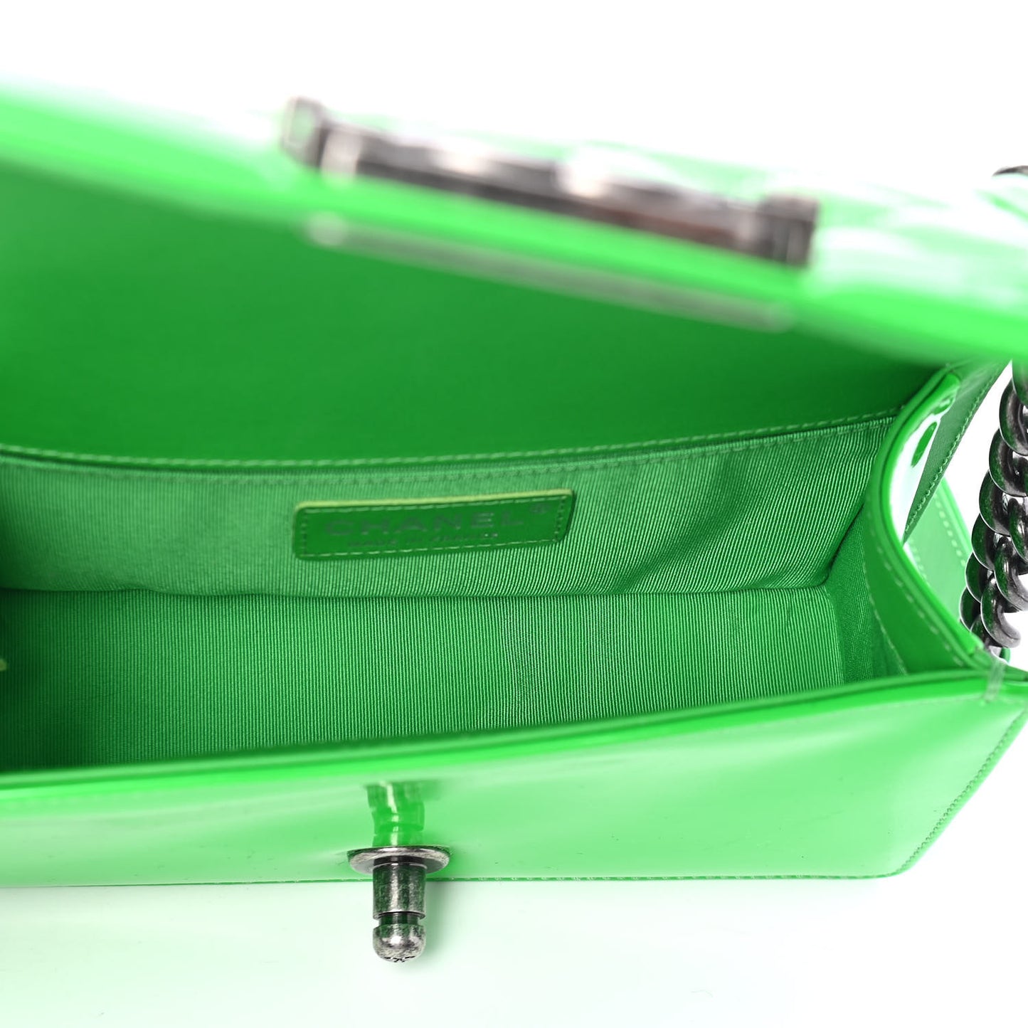 Patent Quilted Small Boy Flap Green