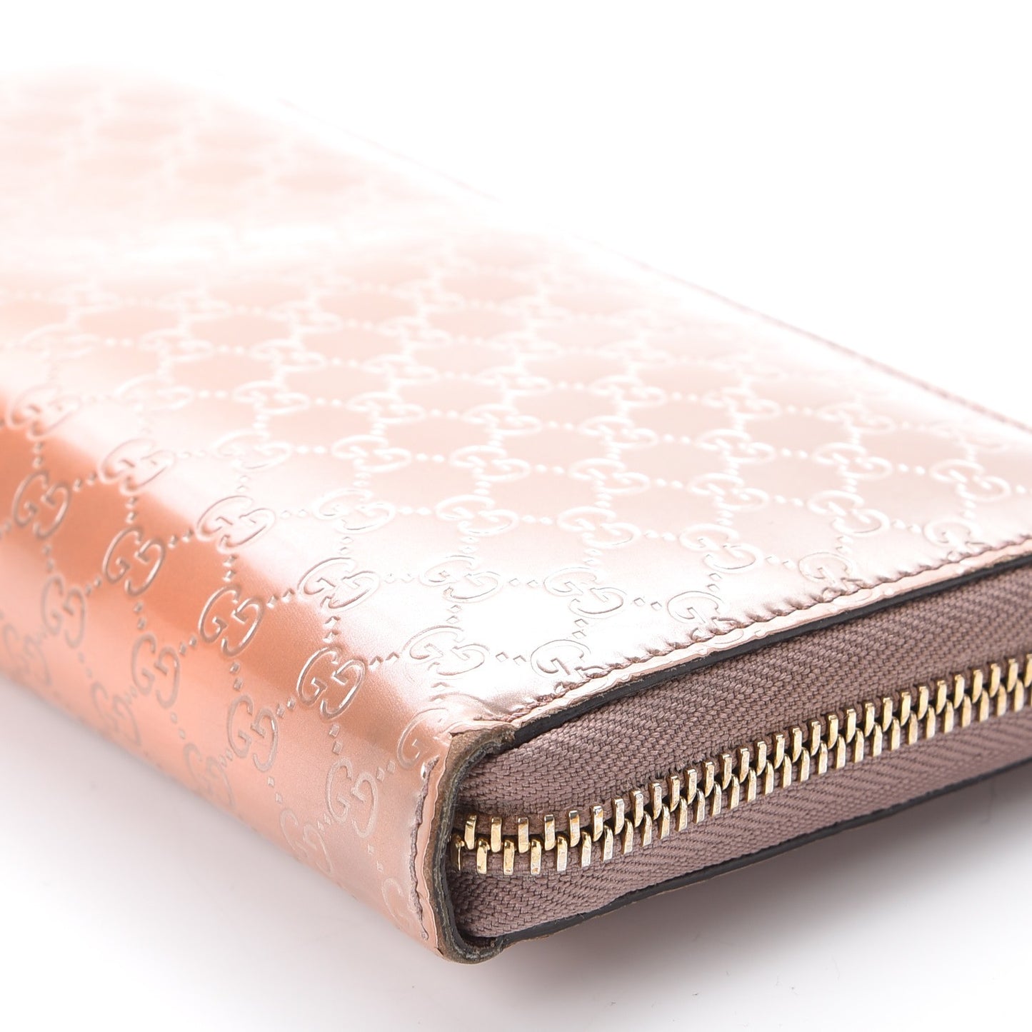 Metallic Microguccissima Zip Around Heart Wallet Pink