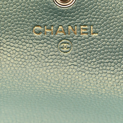 Chanel Iridescent Caviar Quilted Pearl On Top Coin Purse With Chain Light Green 4 of 8