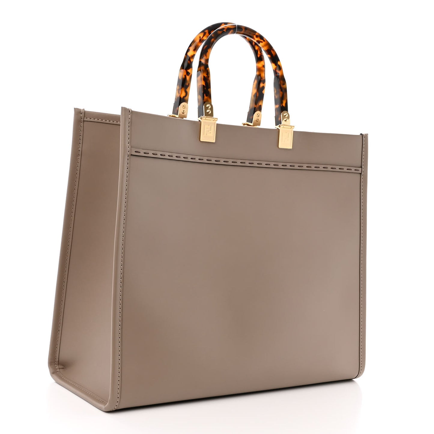 Vitello King Plexiglass Logo Embossed Medium Fendi Sunshine Shopper Tote Tortora