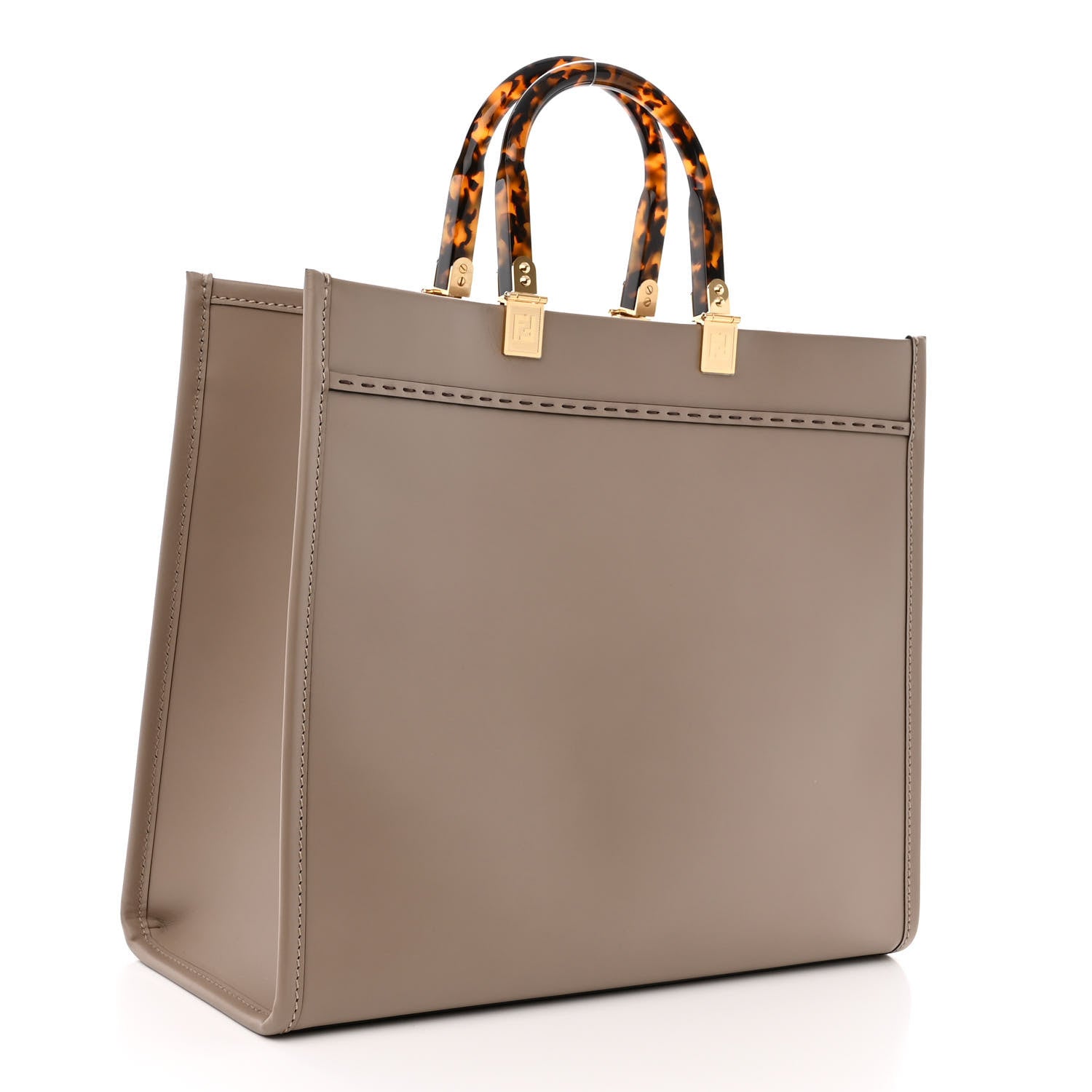 Fendi Vitello King Plexiglass Logo Embossed Medium Fendi Sunshine Shopper Tote Tortora 3 of 11